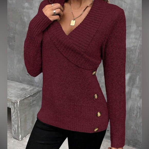 Boho shawl button detail sweater top - Picture 7 of 16